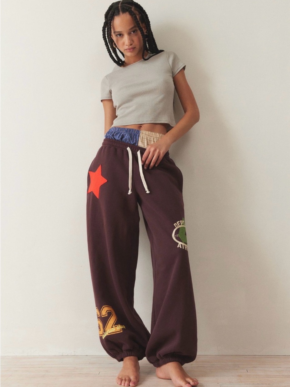 Urban Outfitters Maroon Wide-Leg Joggers with Red Star